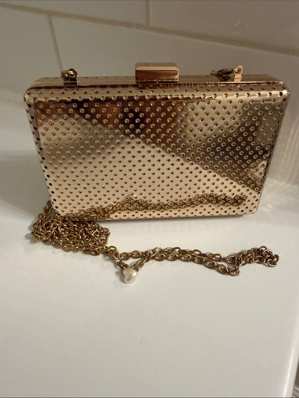 Gold Studded Evening Clutch with Chain Strap